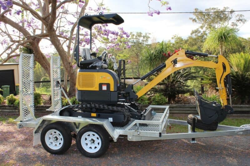 Mini digger excavator on a construction site